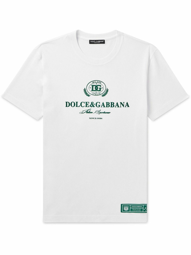 Photo: Dolce&Gabbana - Logo-Flocked Cotton-Jersey T-Shirt - White