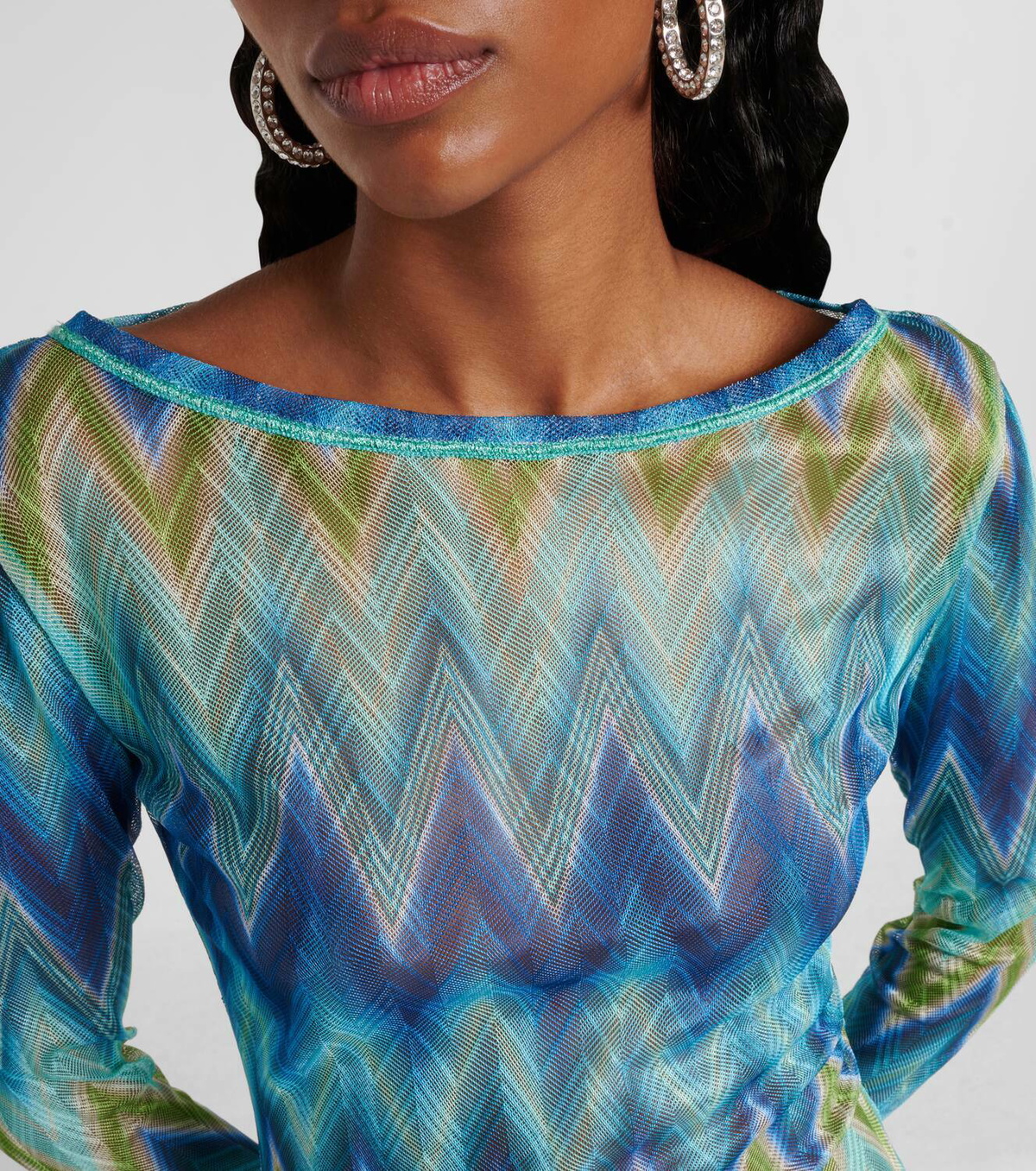 zig zag beach dress South Beach x Misha Grimes ring front cut out long sleeve zig zag print maxi beach dress in blue