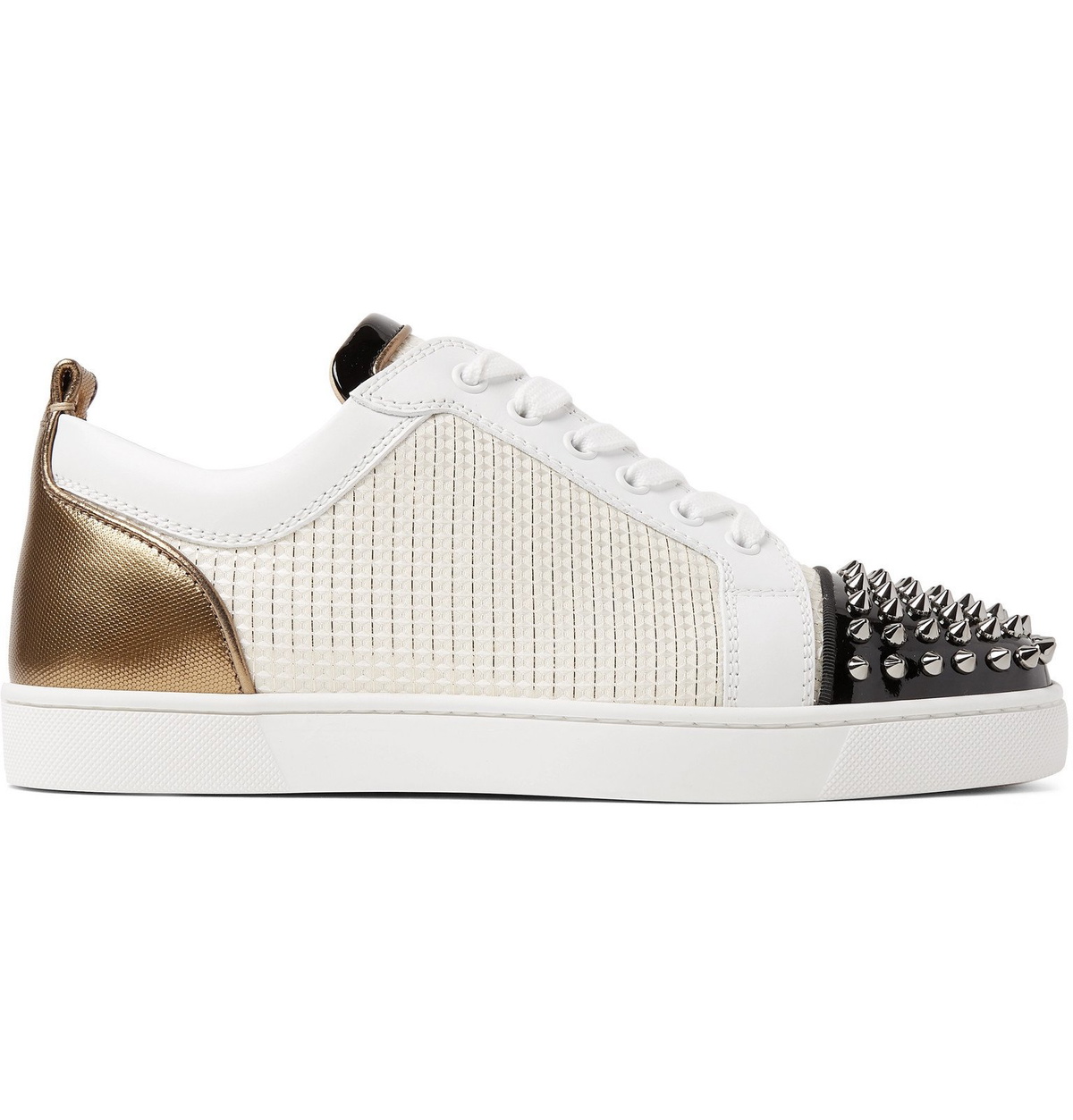 Christian Louboutin Louis Junior Spikes Orlato Leather And Jacquard Sneakers  in White for Men