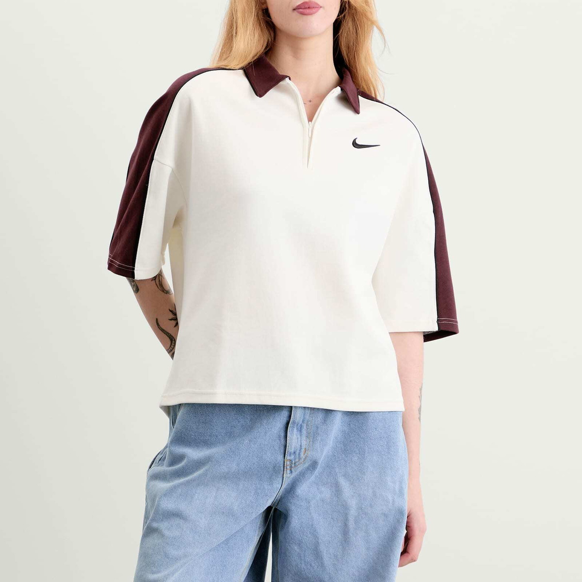 Nike Women's Sports Polo Top in Sail/Burgundy Crush