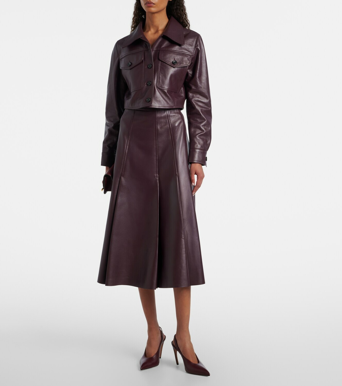 Emilia Wickstead Kensie high-rise leather midi skirt