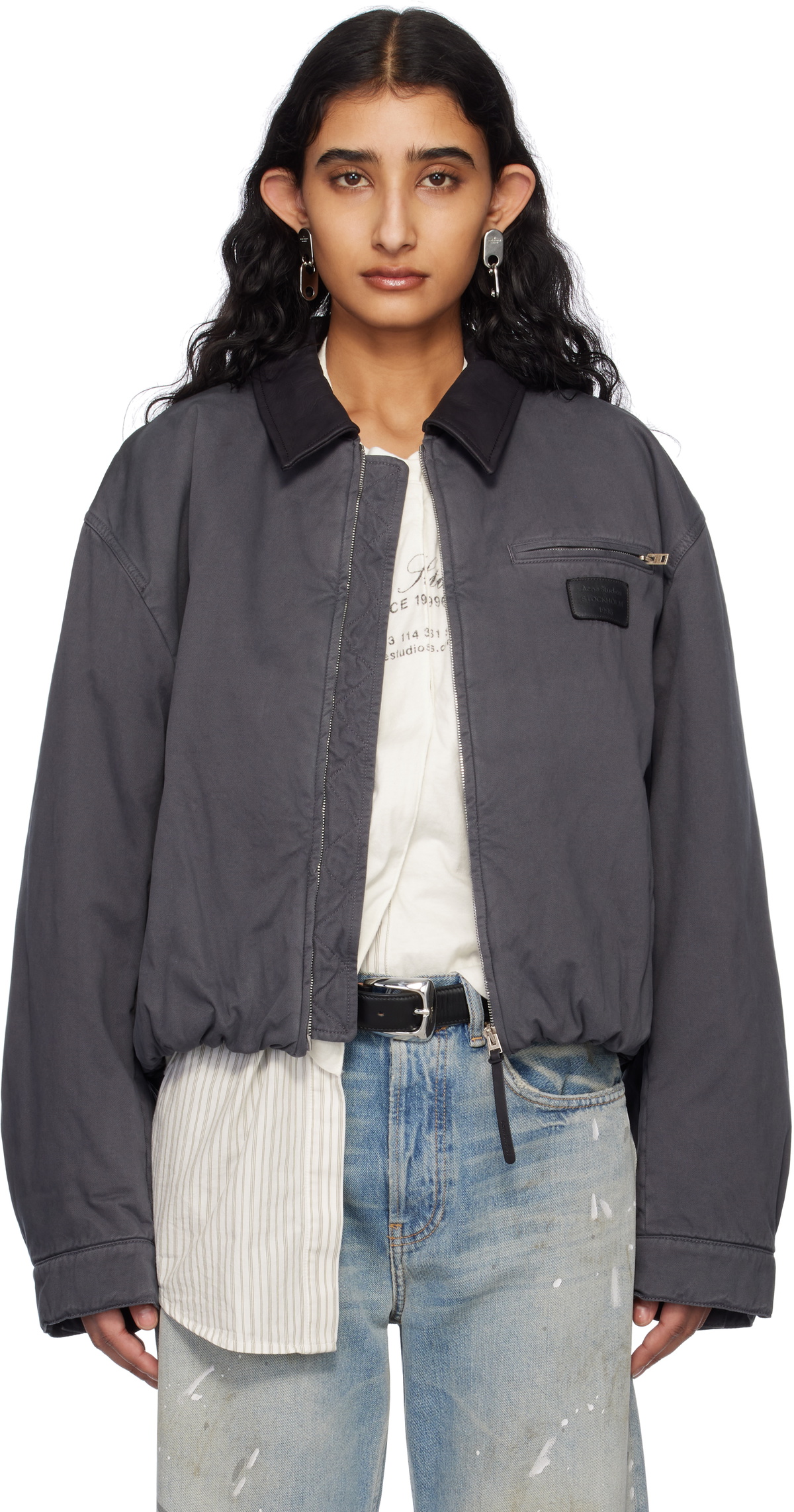 Acne Studios Gray Heavy Twill Bomber Jacket Acne Studios