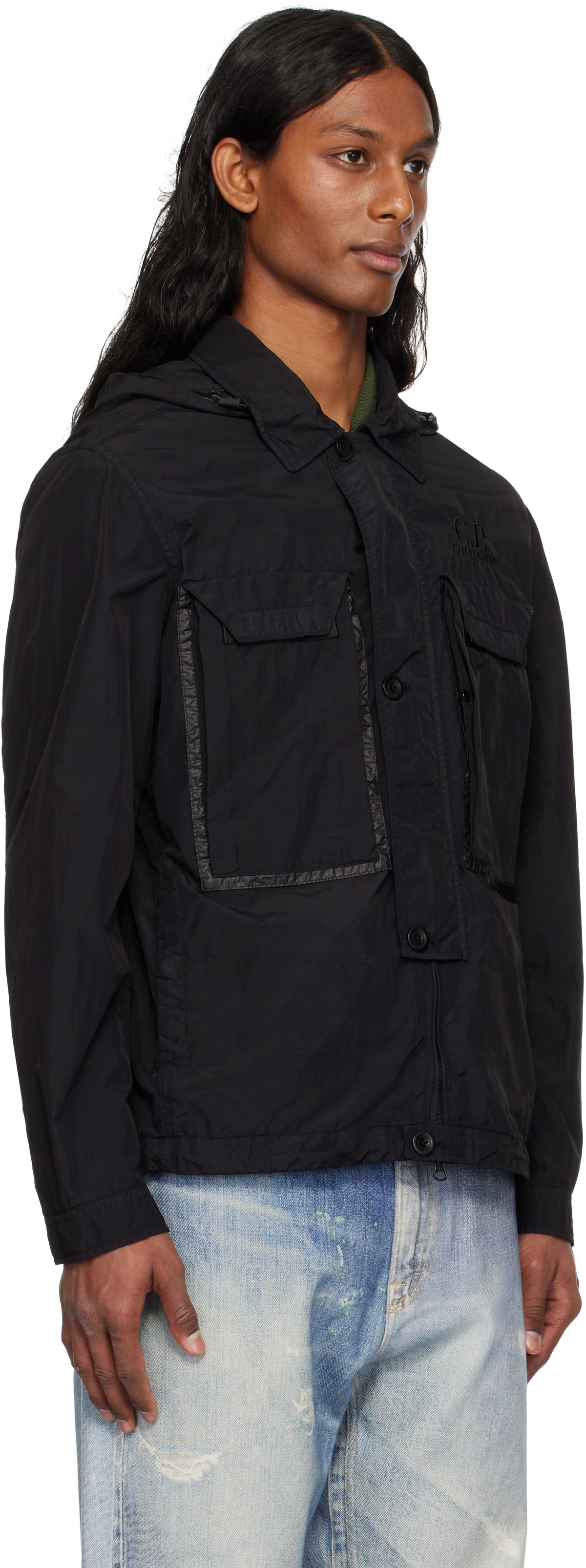 C.P. Company Black Flatt Nylon Goggle Overshirt Jacket C.P. Company