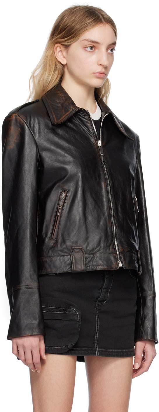 HALFBOY Black Short Leather Biker Jacket