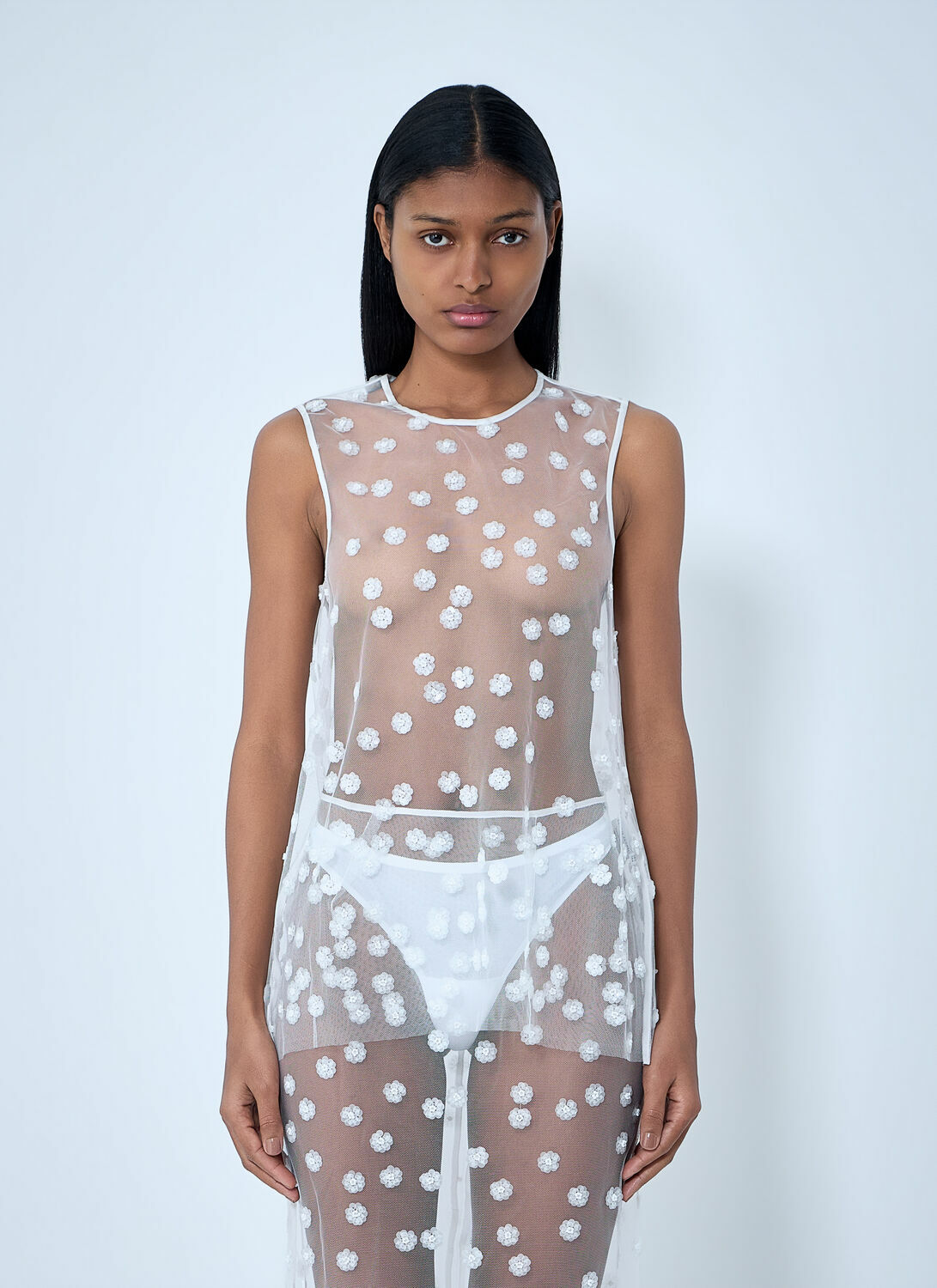 Cecilie Bahnsen Embroidered Sheer Overlay Dress