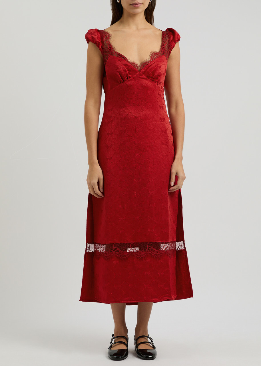 Free People Foolish Heart Cloqué Midi Dress Red