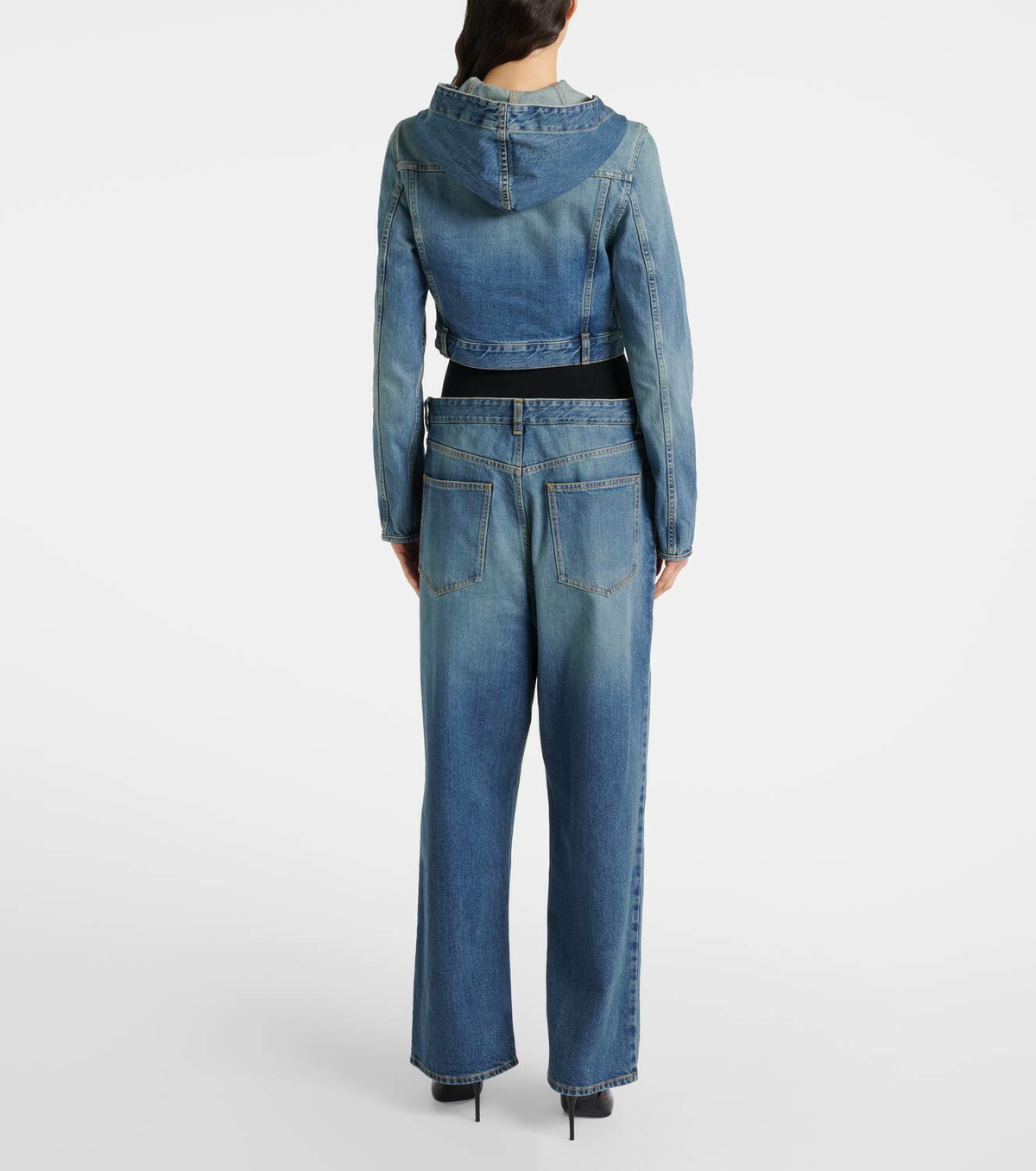 Alaïa Cropped hooded denim jacket