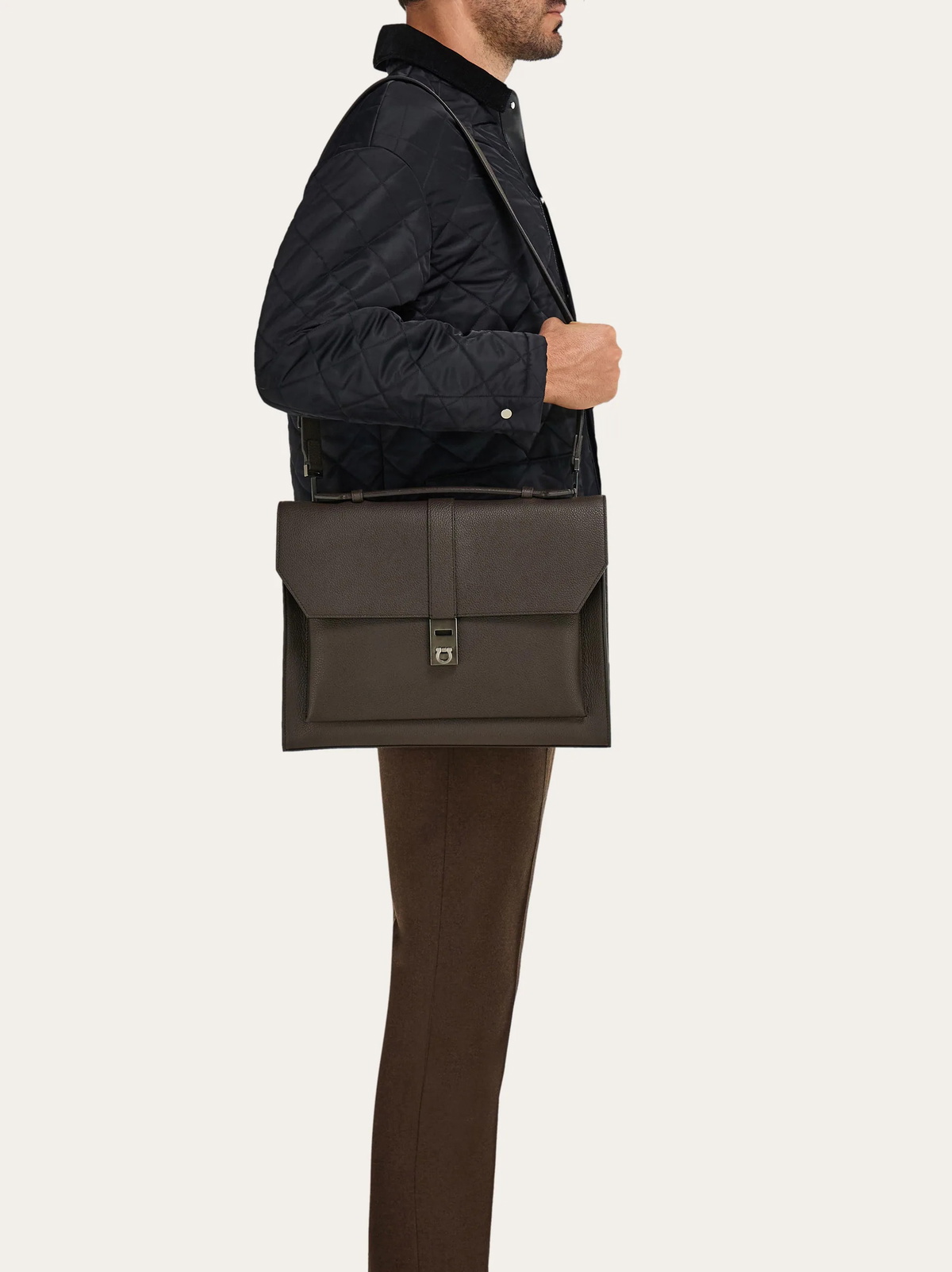Ferragamo Mens Hug buckle briefcase in Brown