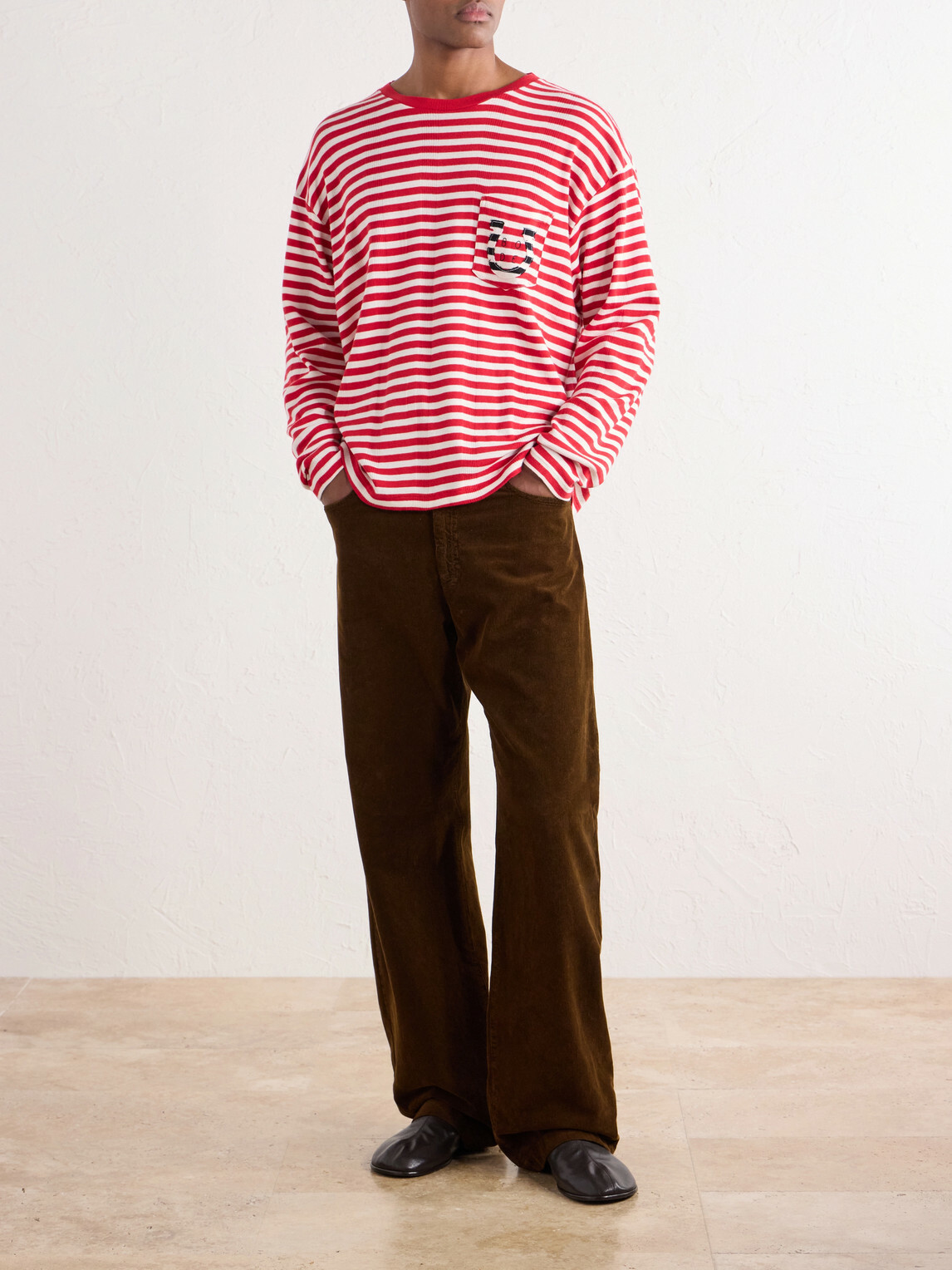 BODE - Logo-Embroidered Striped Ribbed Cotton-Jersey T-Shirt - Red