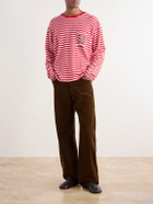 BODE - Logo-Embroidered Striped Ribbed Cotton-Jersey T-Shirt - Red