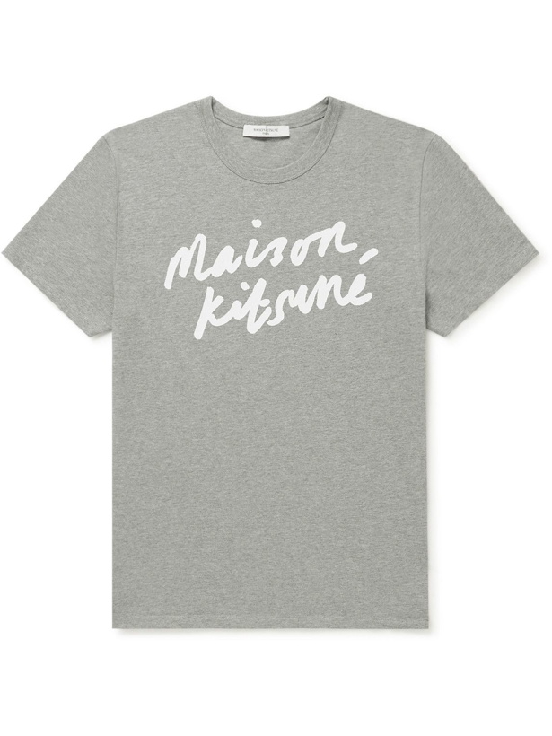 Photo: Maison Kitsuné - Logo-Print Cotton-Jersey T-Shirt - Gray