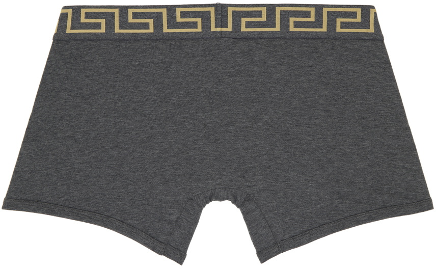 Versace Underwear Two-Pack Gray & Black Greca Border Long Boxers ...
