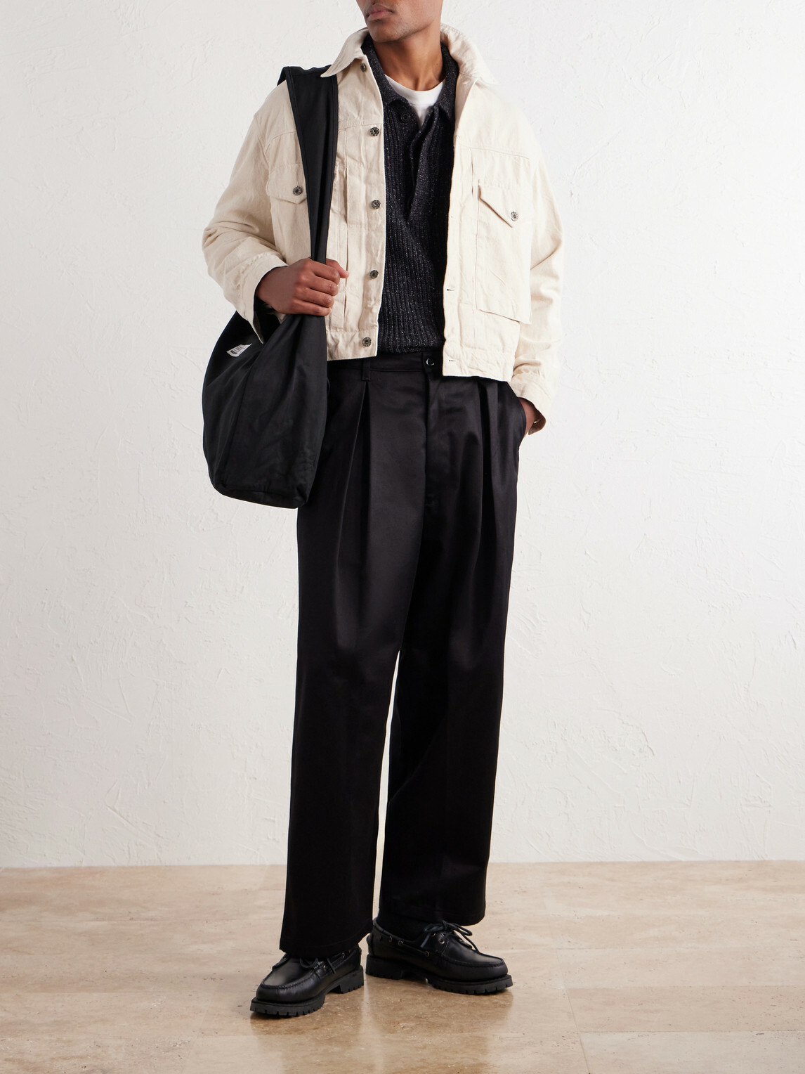 Neighborhood - Newspaper Herringbone Cotton Messenger Bag - Black