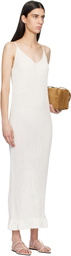 Jil Sander Off-White Smocked Fine Rib Frill Detail Maxi Dress
