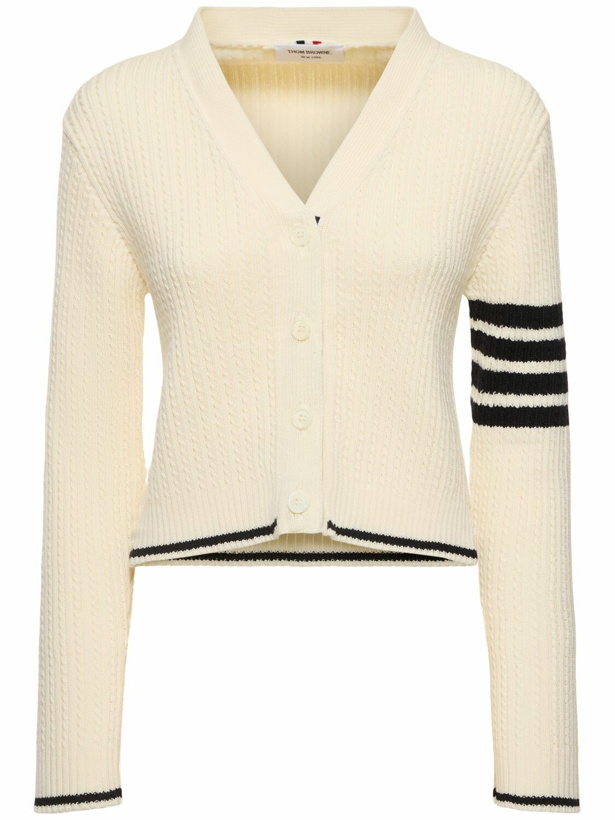 Photo: THOM BROWNE Cable Knit Cropped V Neck Cardigan