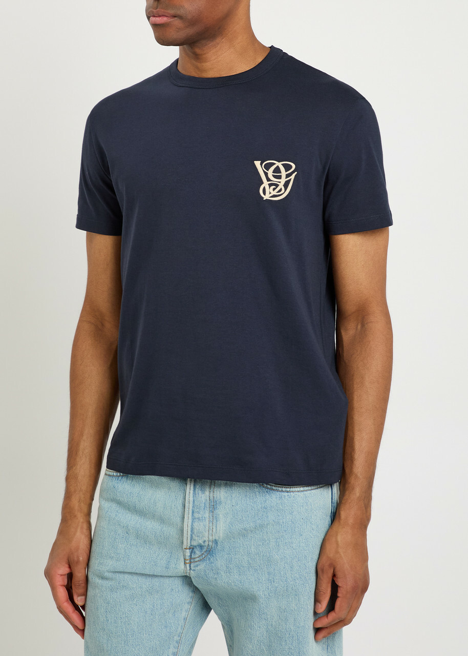 Valentino Garavani Logo-embroidered Cotton T-shirt Navy