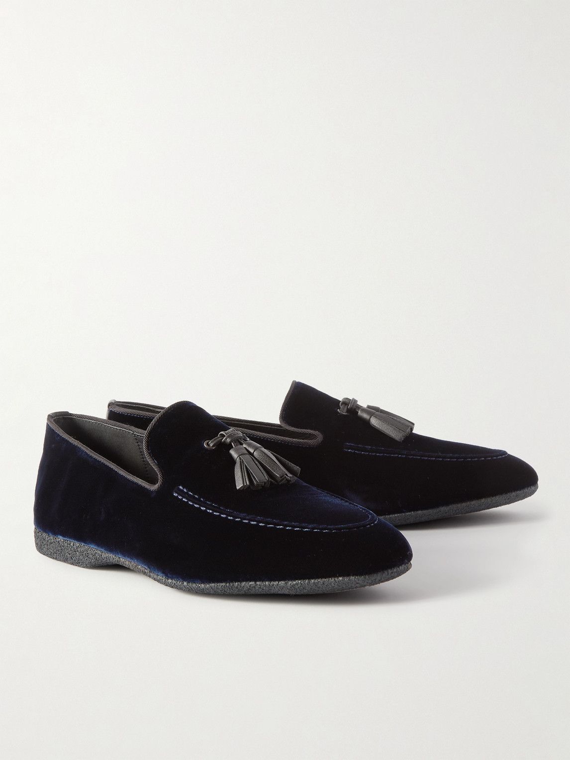 Paul Stuart - Hope Leather and Grosgrain-Trimmed Velvet Tasselled Slippers - Blue