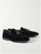 Paul Stuart - Hope Leather and Grosgrain-Trimmed Velvet Tasselled Slippers - Blue
