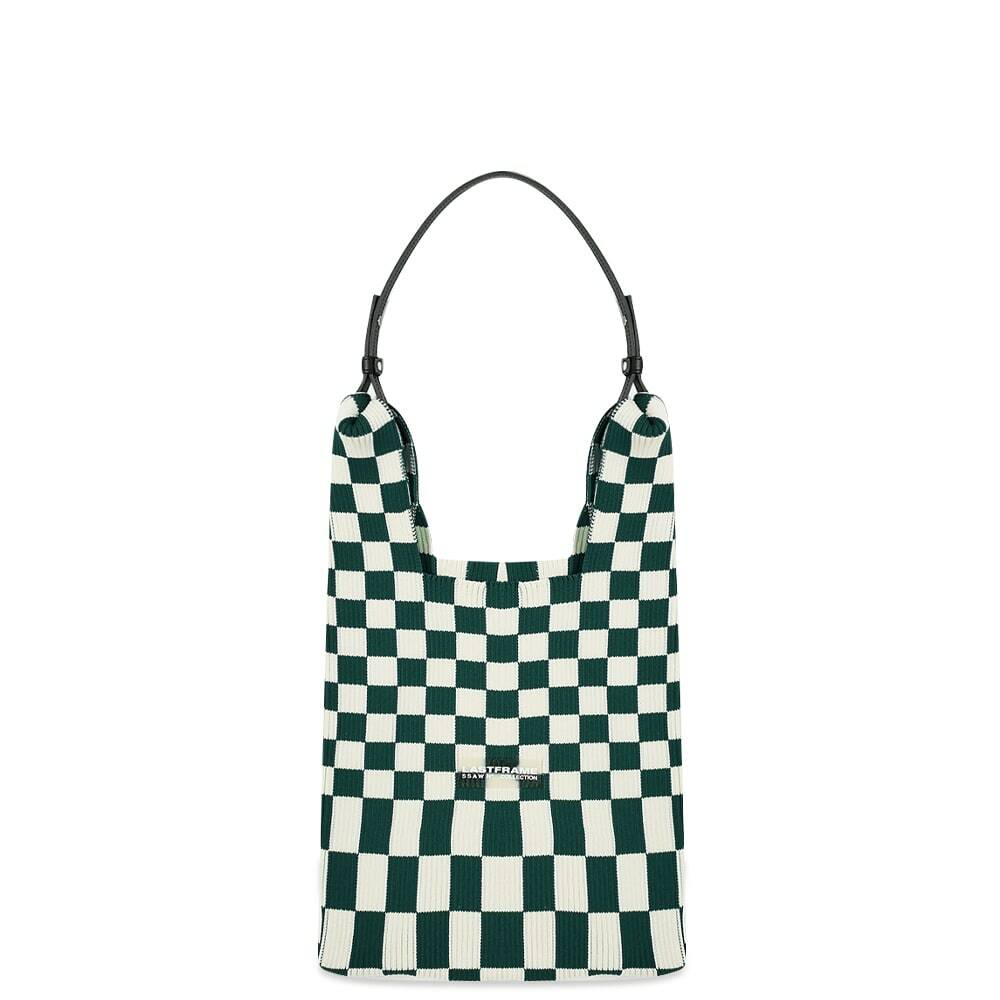 LASTFRAME Women's Ichimatsu Market Bag Small in Dark Green/Ivory