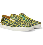 CHRISTIAN LOUBOUTIN - Pik Boat Spiked Glittered Logo-Print Canvas Slip-On Sneakers - Yellow