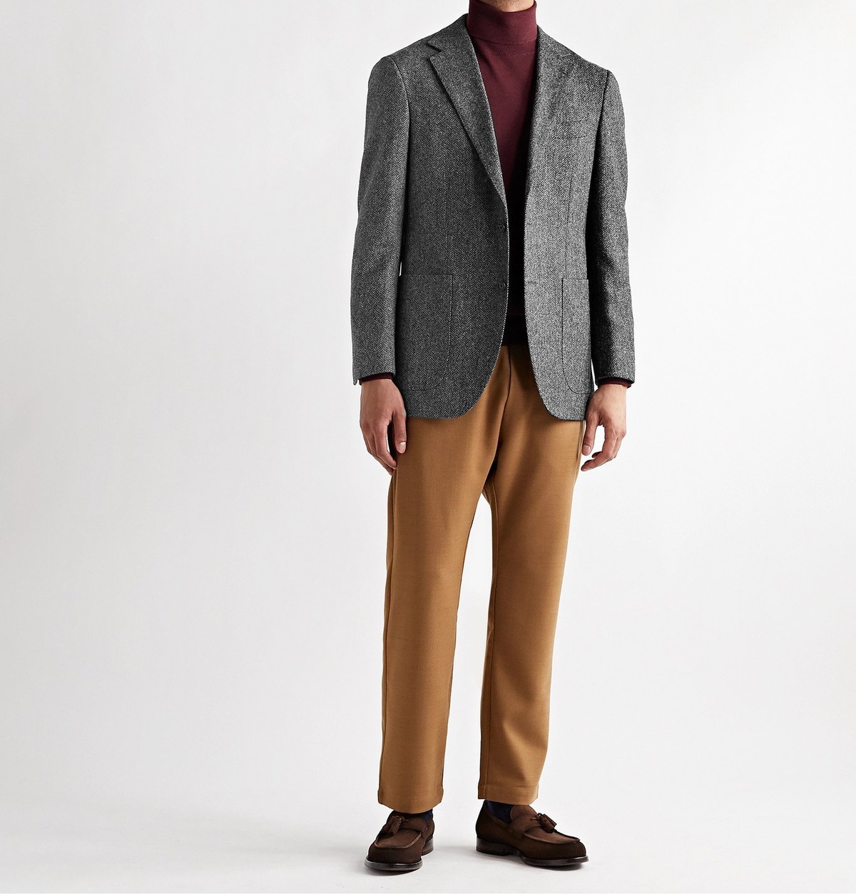 Beams F - Slim-Fit Unstructured Herringbone Wool Blazer - Gray