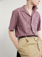 Corridor - Camp Collar Paisley-Embroidered Cotton Shirt - Purple