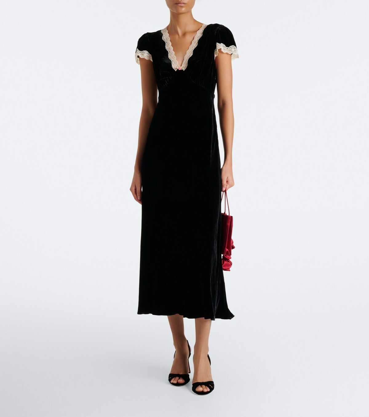 Rixo Clarice lace-trimmed velvet midi dress