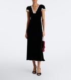 Rixo Clarice lace-trimmed velvet midi dress