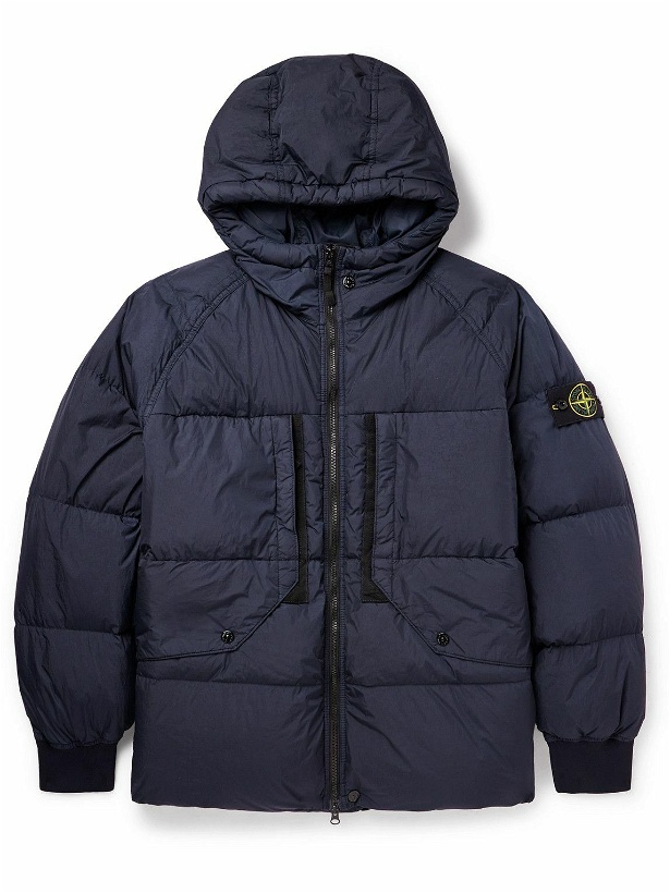 Photo: Stone Island - Garment-Dyed Quilted Crinkled-Shell Down Hooded Jacket - Blue