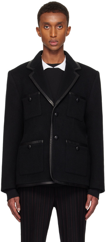 Photo: Ernest W. Baker Black Leather Trim Single Breasted Blazer