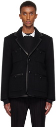 Ernest W. Baker Black Leather Trim Single Breasted Blazer
