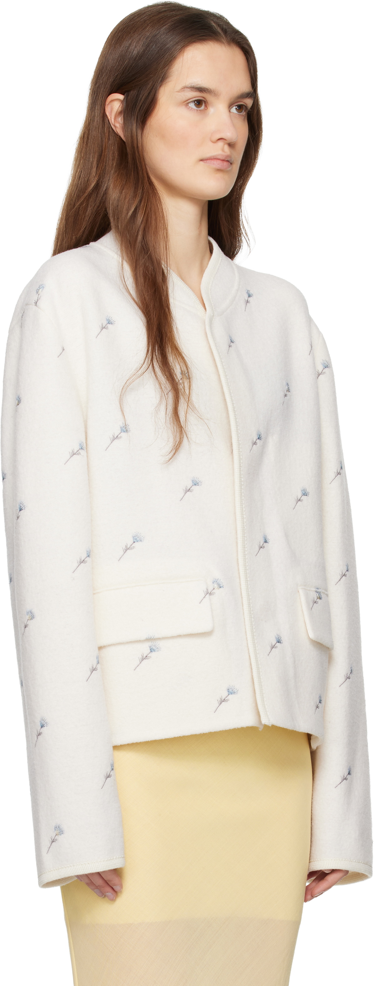 Rier White City Crop Flowers Walker Jacket