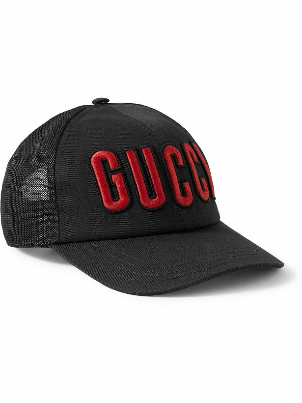 Photo: GUCCI - Logo-Appliquéd Cotton-Twill and Mesh Baseball Cap - Black