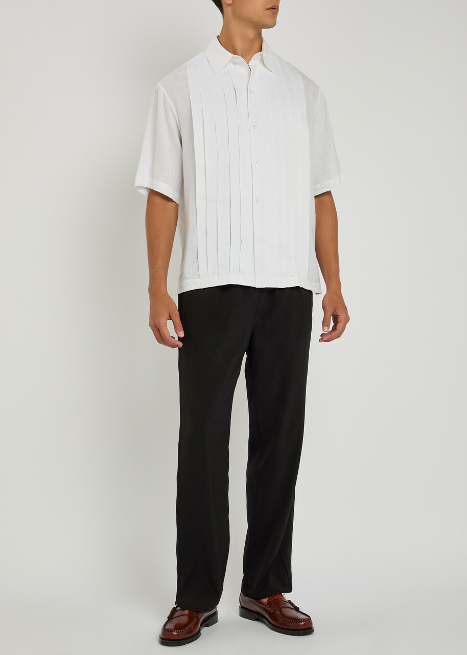 Gusari Montecarlo Pleated Linen Shirt White
