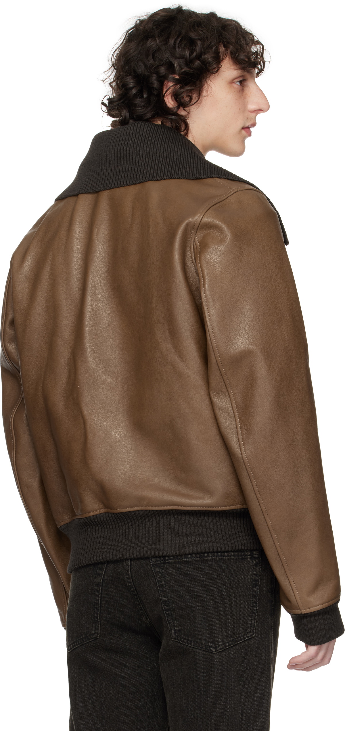 OUR LEGACY Brown Pharos Leather Bomber Jacket Our Legacy