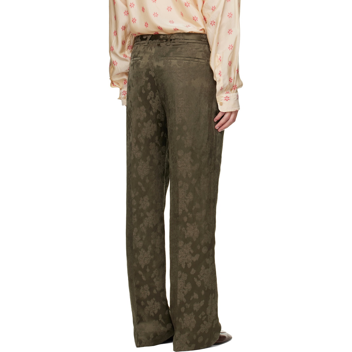Dries Van Noten Khaki Belted Floral Jacquard Trousers