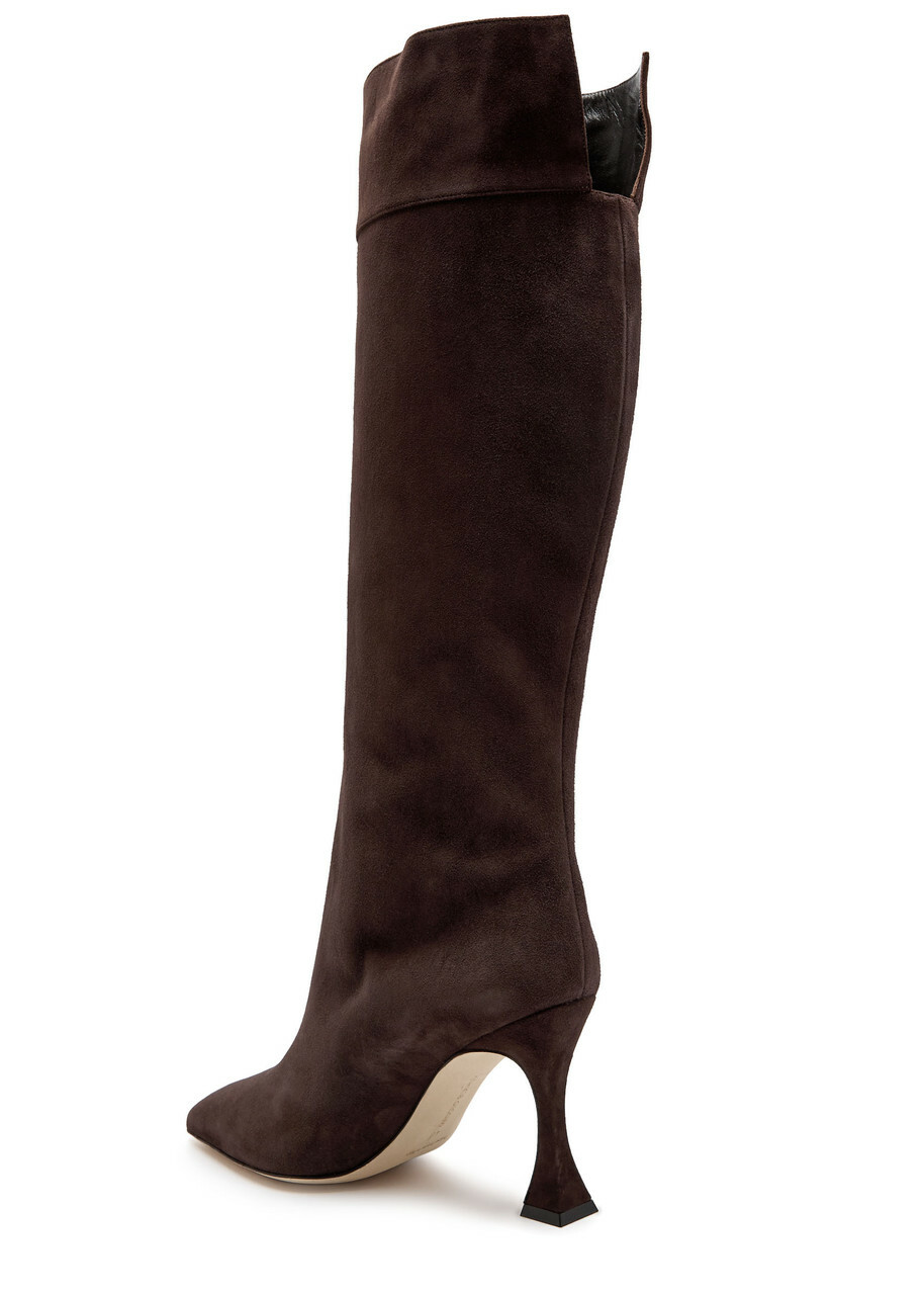 Manolo Blahnik Miralonepla 90 Suede Knee-high Boots Brown