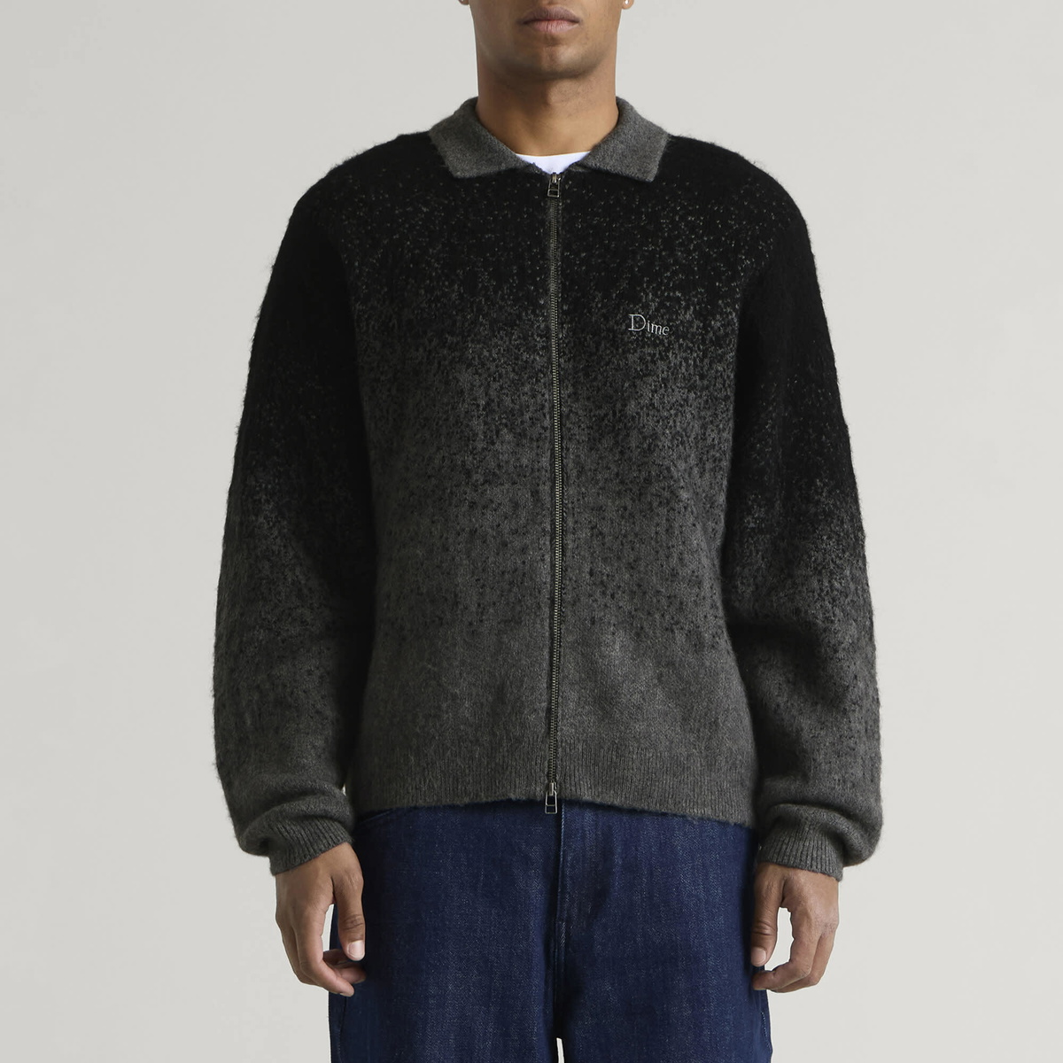 Dime Men's Mohair Double Zip Knit in Black/Charcoal
