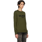 Balmain Green Wool Logo Sweater