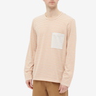 Folk Men's Long Sleeve Stack T-Shirt in Ecru/Burnt Orange