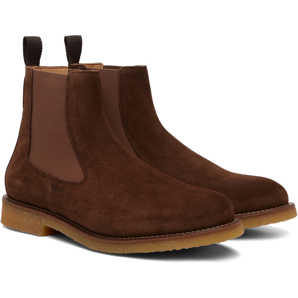 BOSS Brown Suede Signature-Stripe Stitching Chelsea Boots