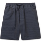 YMC - Striped Cotton and Linen-Blend Drawstring Shorts - Blue