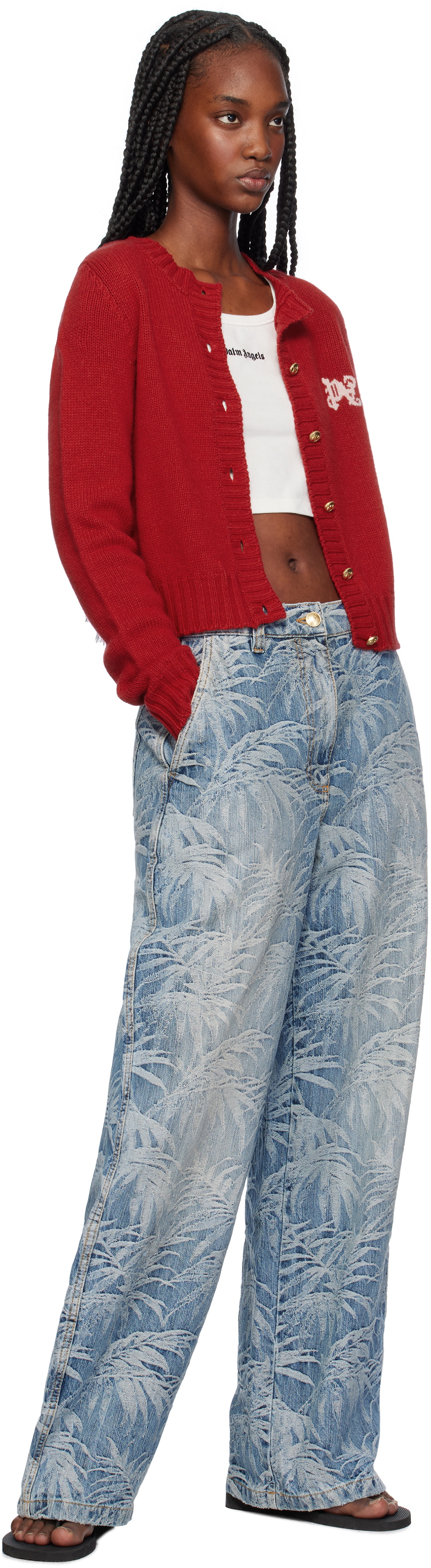 Palm Angels Blue Baggy Palms Wash Pattern Jeans