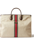 GUCCI - Leather-Trimmed Striped Canvas Tote Bag