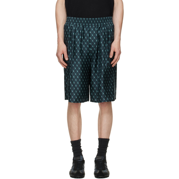 Photo: BALMAIN Blue Grid Print Silk Loose Pyjama Shorts