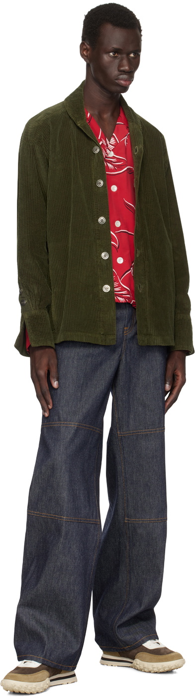 Greg Lauren Khaki Corduroy Shawl Collar Boxy Jacket