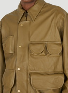 Pockets Leather Jacket in Khaki