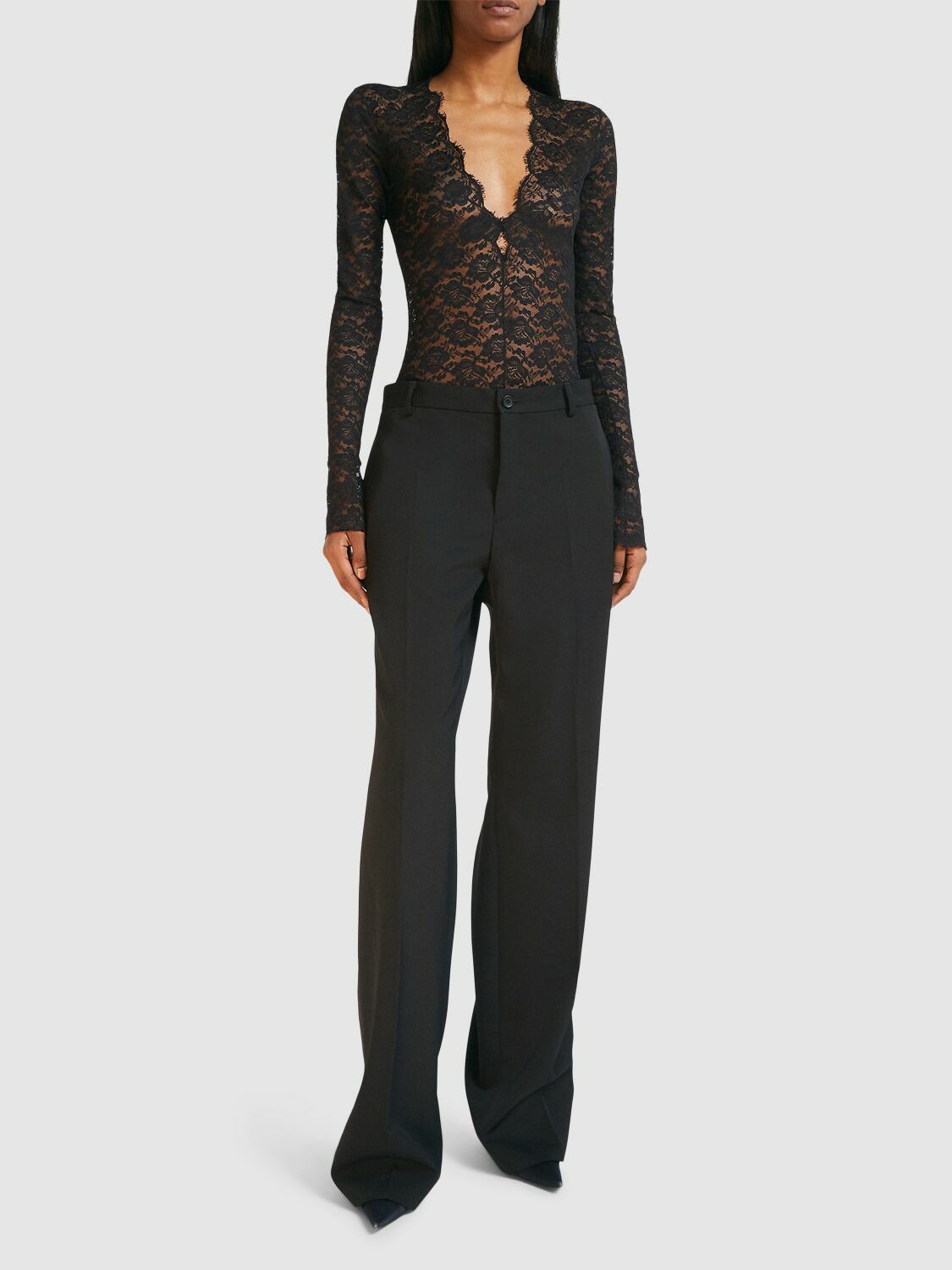 BALENCIAGA Nylon Blend Lace V-neck Bodysuit Balenciaga