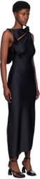Coperni Black Asymmetric Flower Maxi Dress