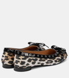 Ganni Eyelet Bow leopard-print satin ballet flats